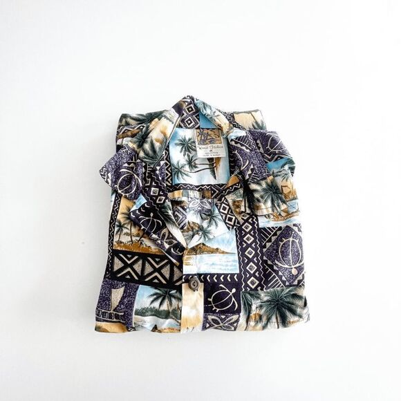 Winnie Fashion Mens Casual Shirt Summer Tropical Print Button Down Brown Medium - Picture 6 of 6